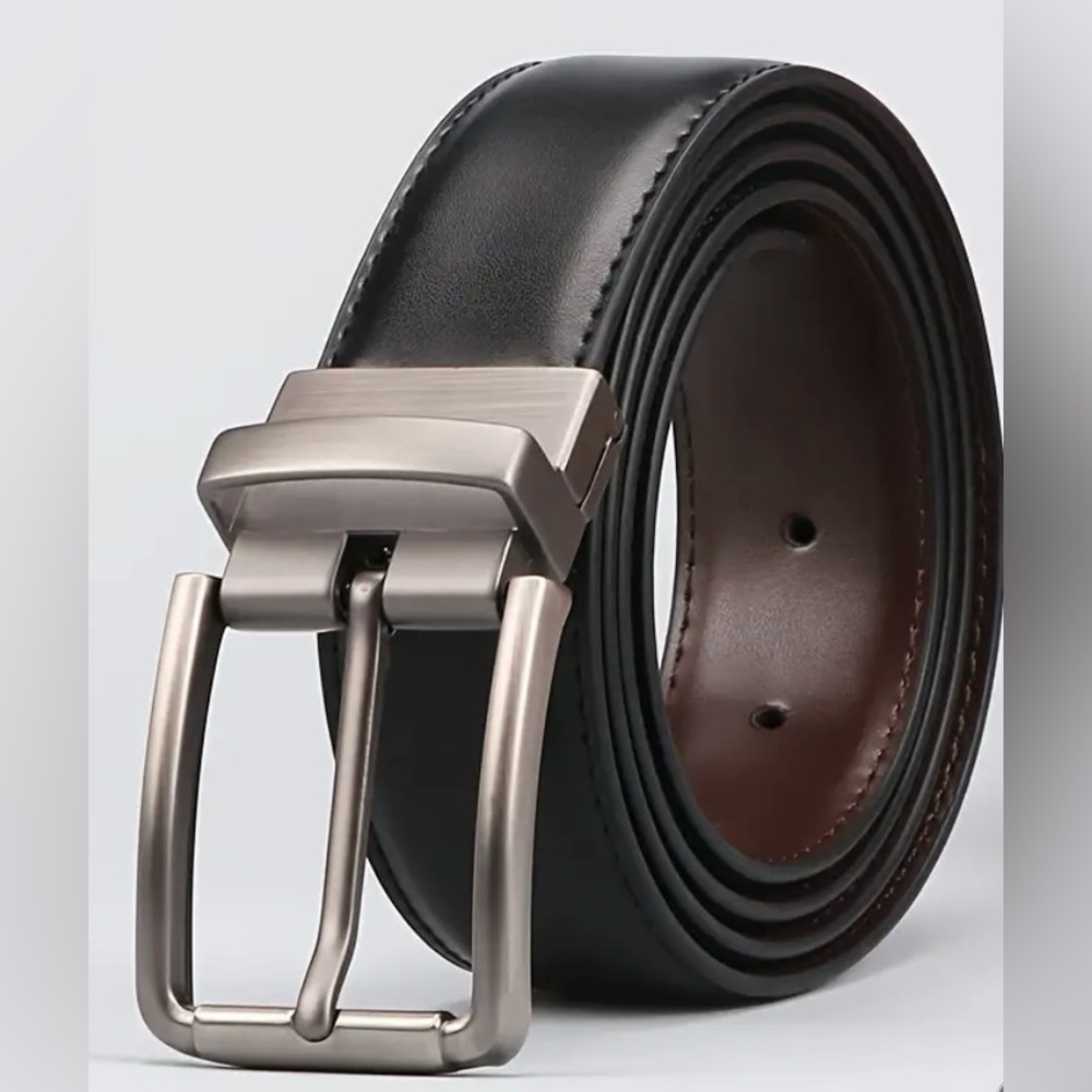 NWT Black/Brown Reversible Leather Belt with Silver Buckle 120CM